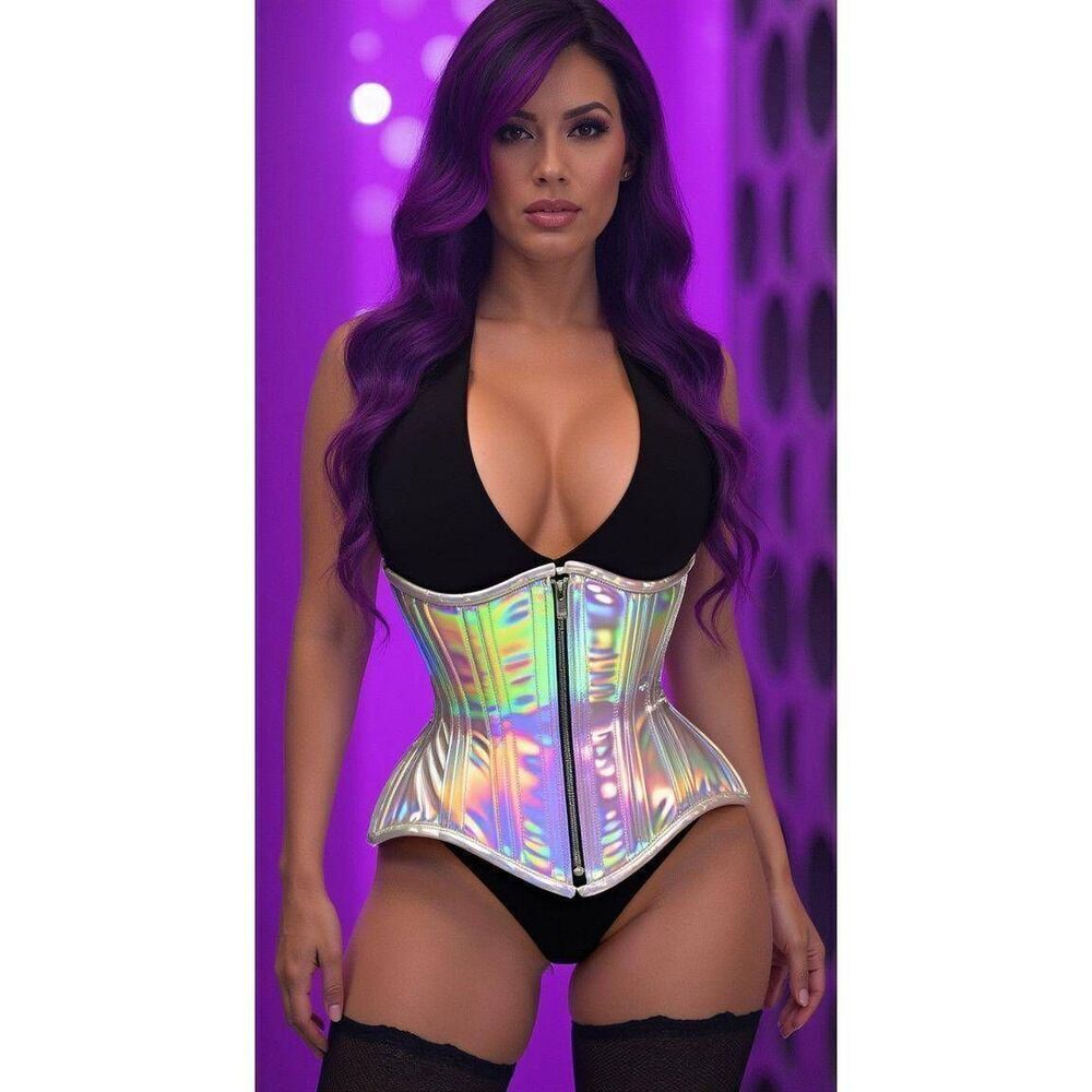 Top Drawer by Daisy Corsets Silver Holo Double Steel Boned Underbust Waist Cinch - Picture 2 of 11